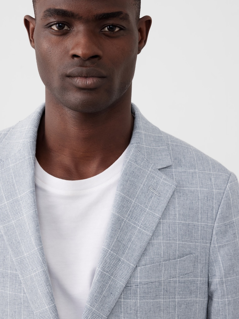 Tailored-Fit Linen-Blend Glen Plaid Suit Jacket