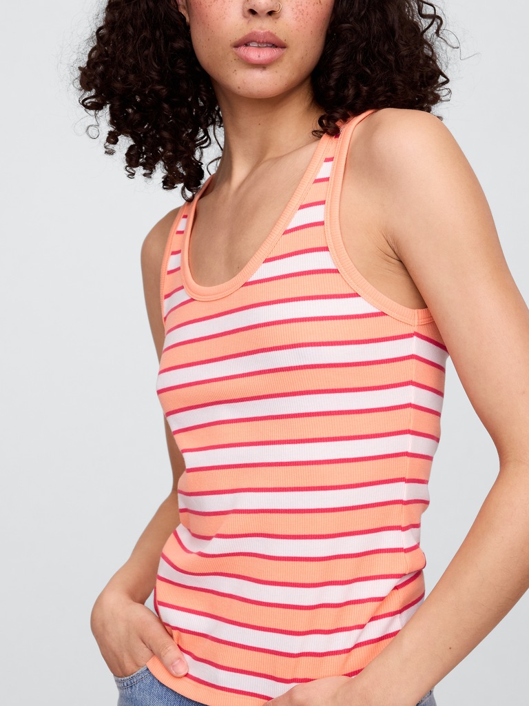 Ribbed Stripe Scoopneck Tank Top
