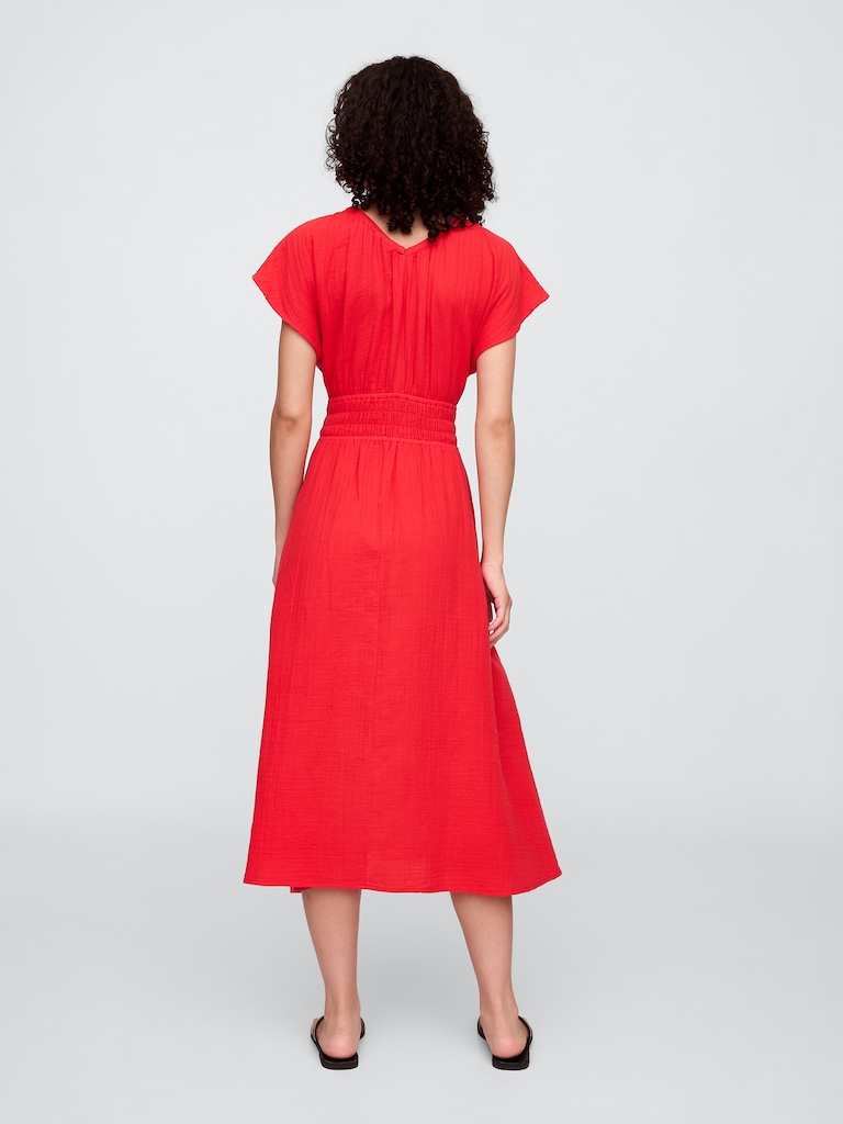 Smocked V-Neck Maxi Dress