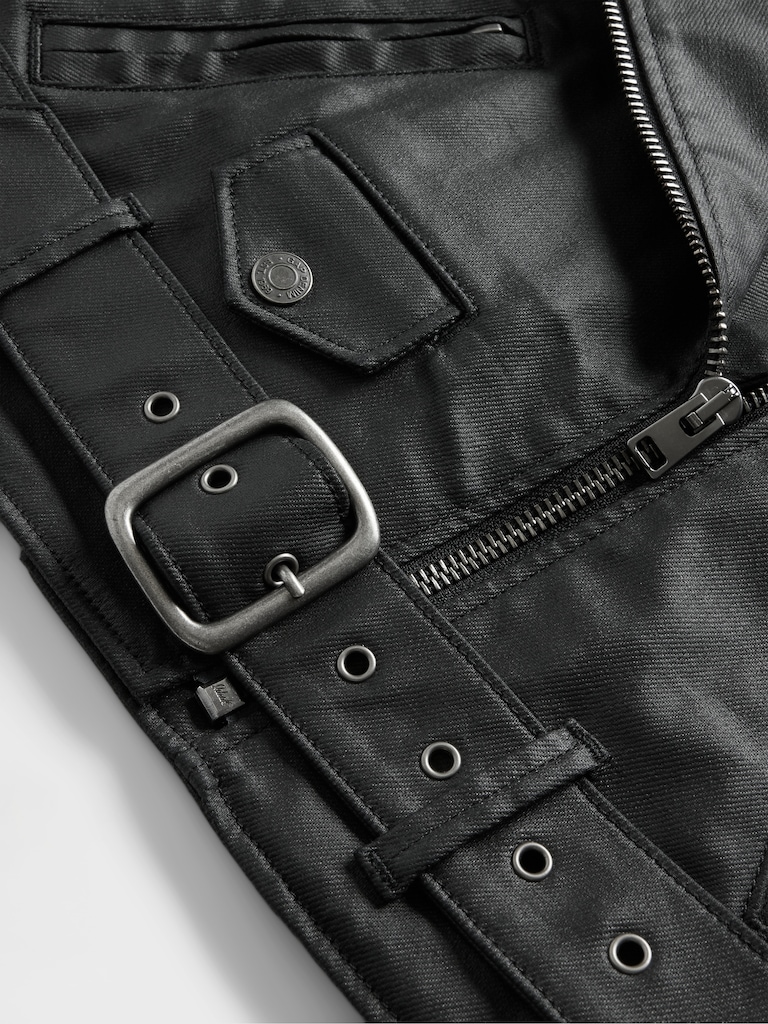 GapStudio Coated Denim Crop Moto Jacket