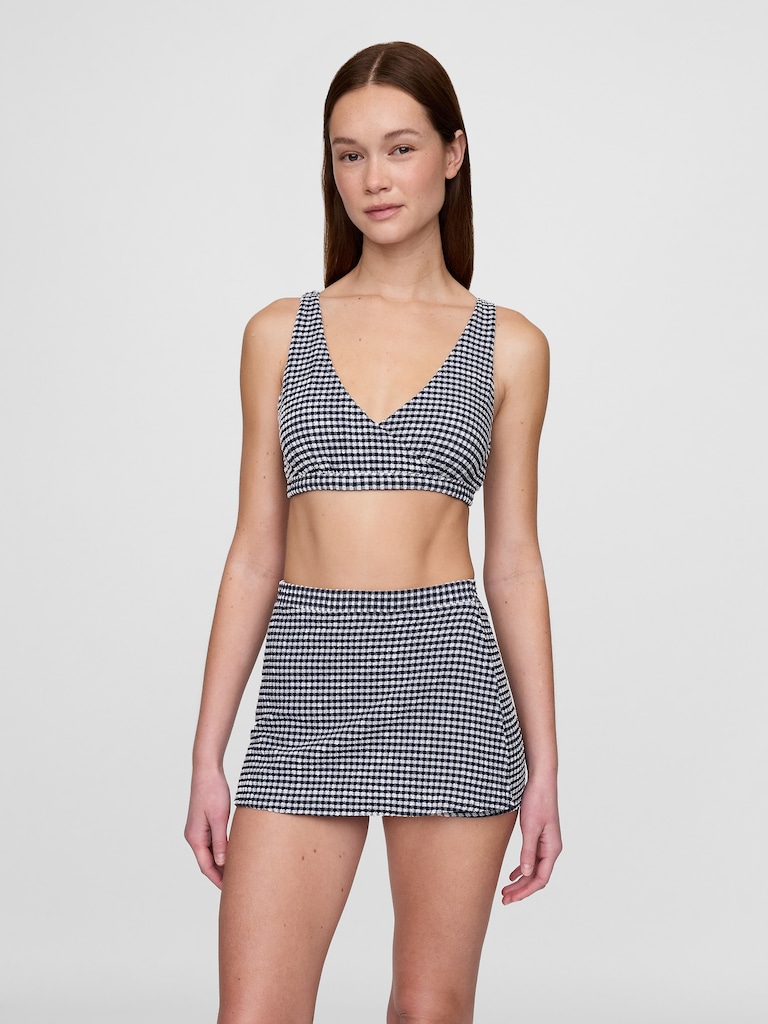 Seersucker Gingham Crossover Bikini Top