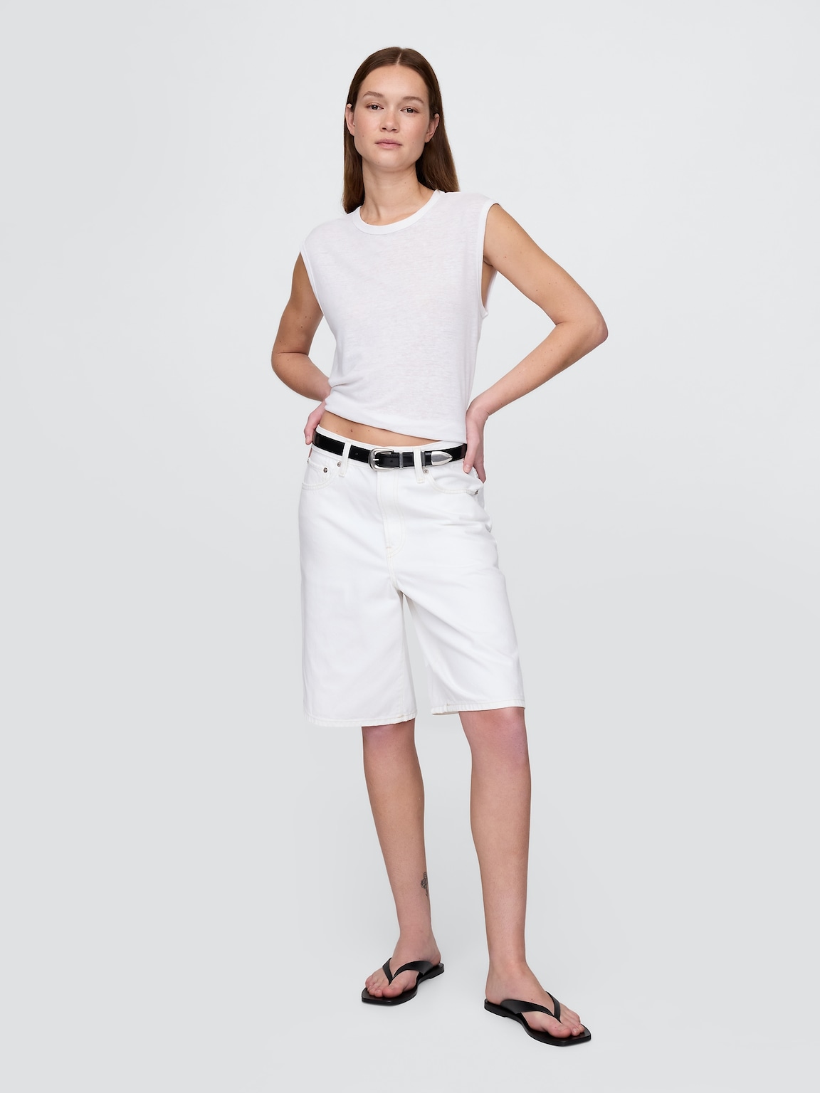 Linen-Blend Crewneck Shell Tank Top