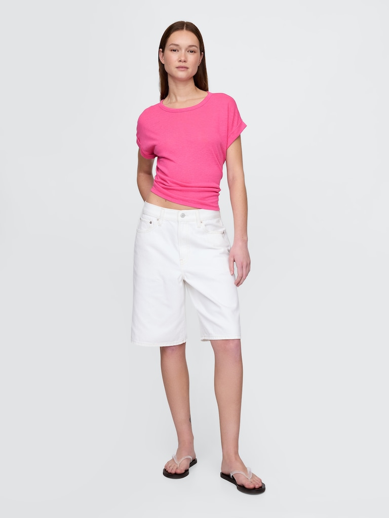 Linen-Blend Roll-Cuff T-Shirt