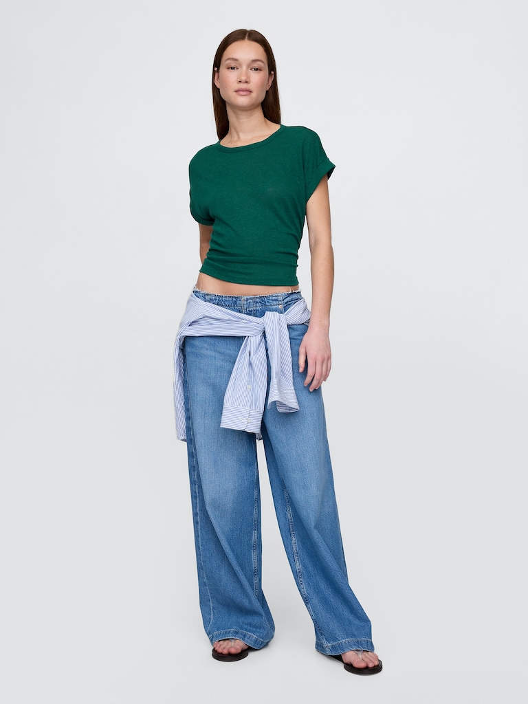 Linen-Blend Roll-Cuff T-Shirt