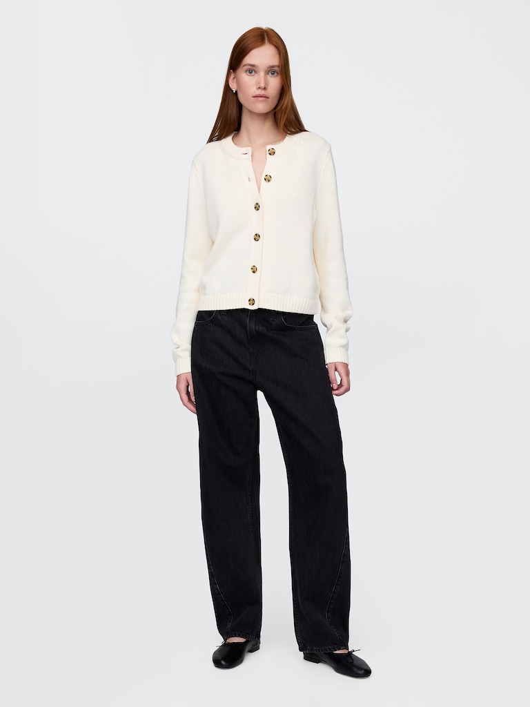 100% Cotton Crewneck Cardigan