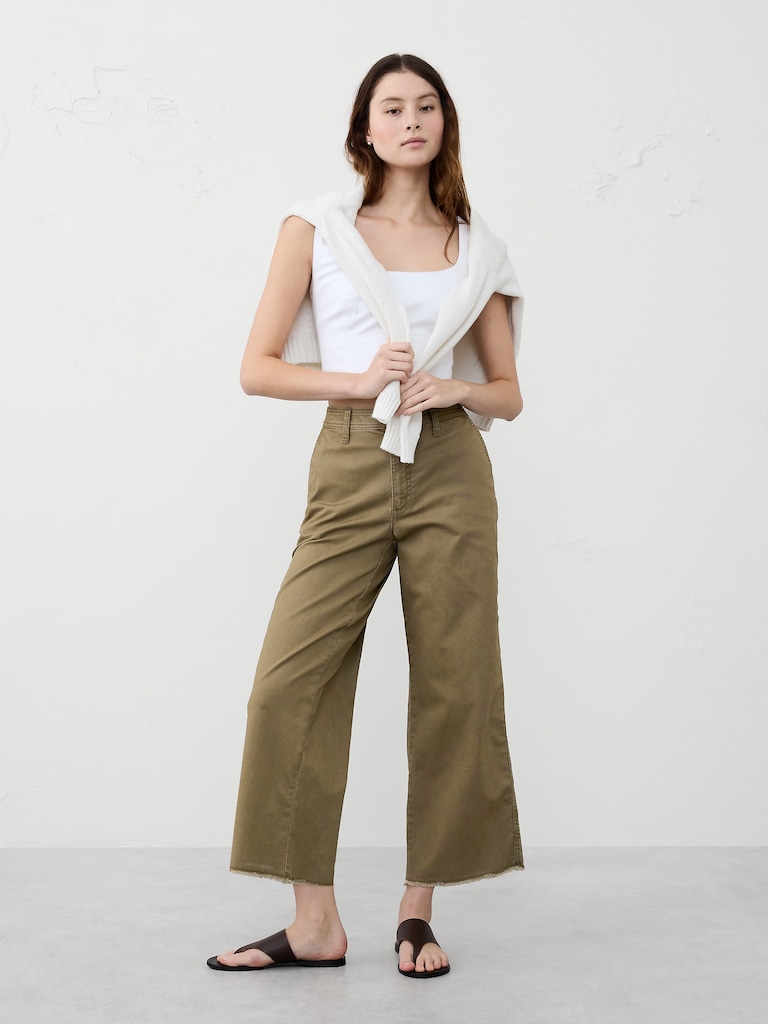 Wide-Leg High-Rise Cropped Chino