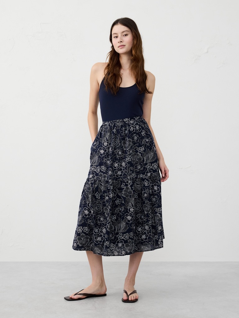 Voile Tiered Midi Skirt