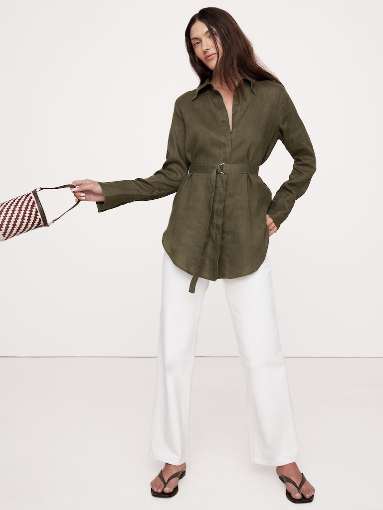 Linen Belted Tunic Shirt