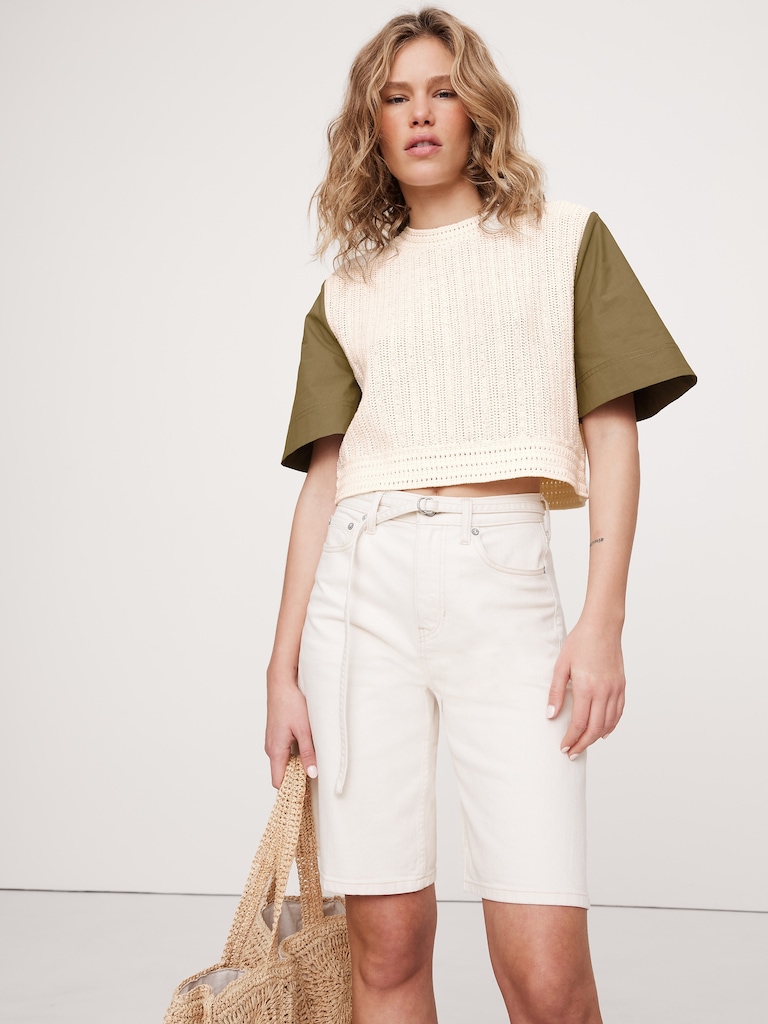 Cotton Mixed-Media Crop Top