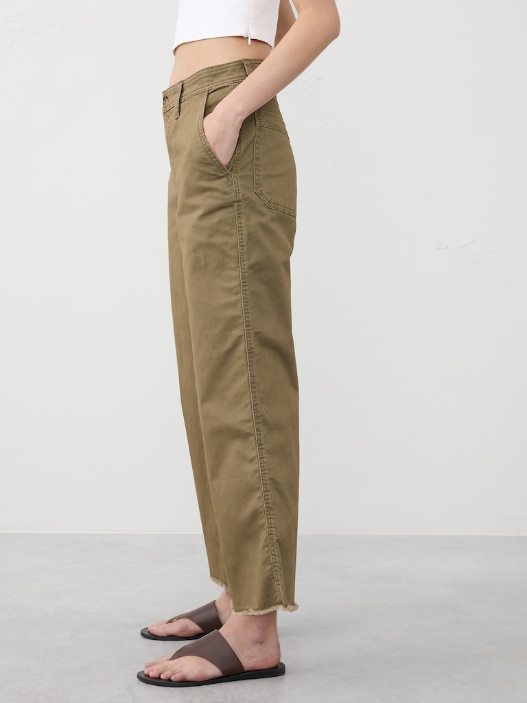 Wide-Leg High-Rise Cropped Chino