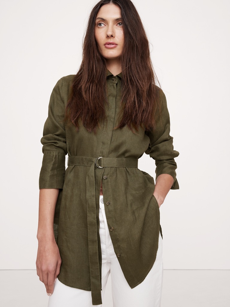Linen Belted Tunic Shirt