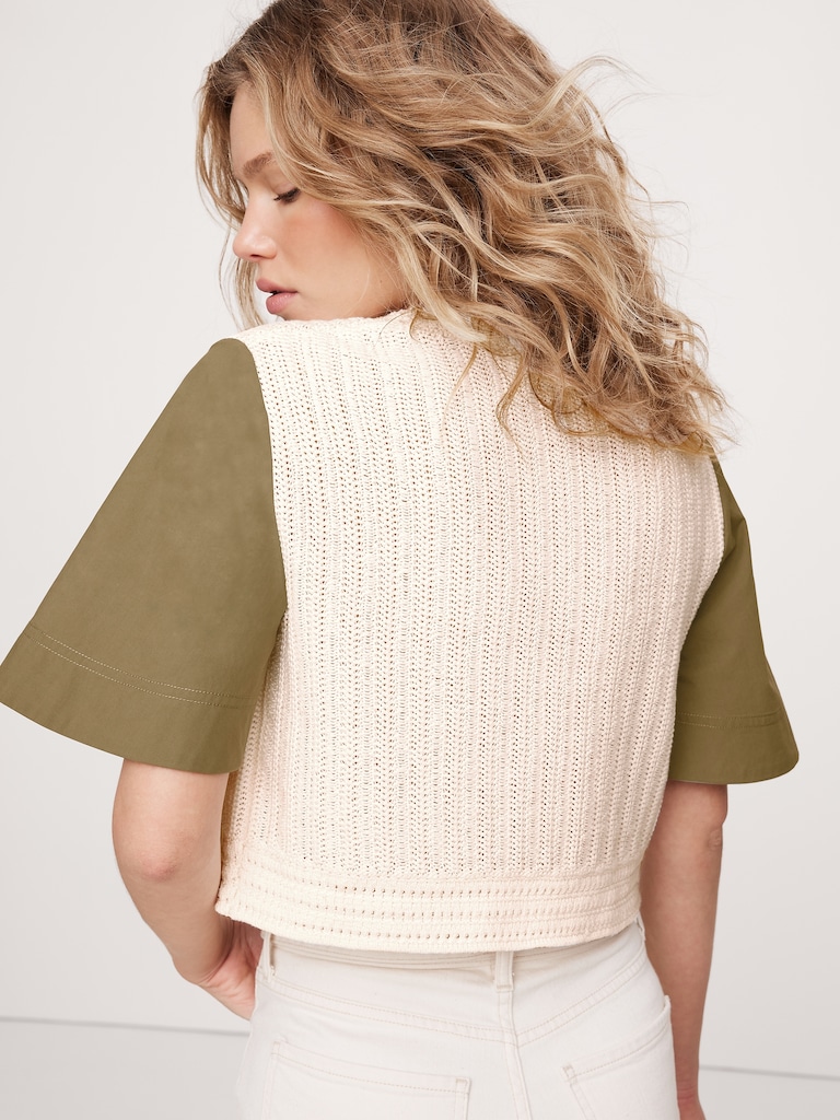 Cotton Mixed-Media Crop Top