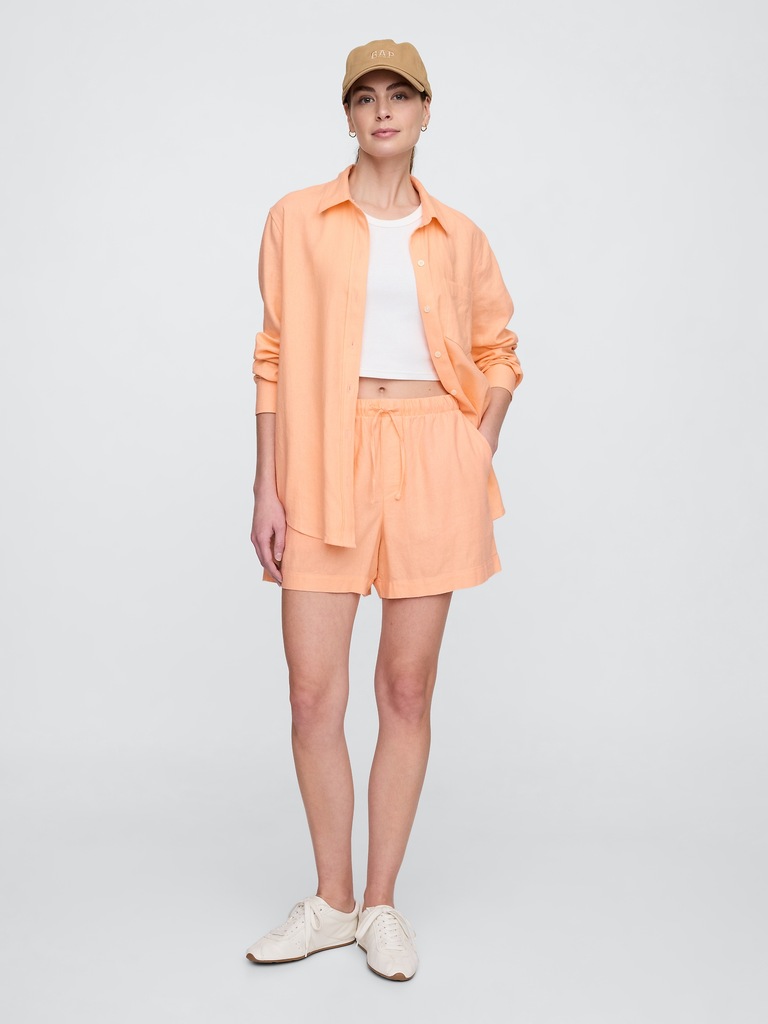 4" Mid Rise Pull-On Linen-Blend Shorts