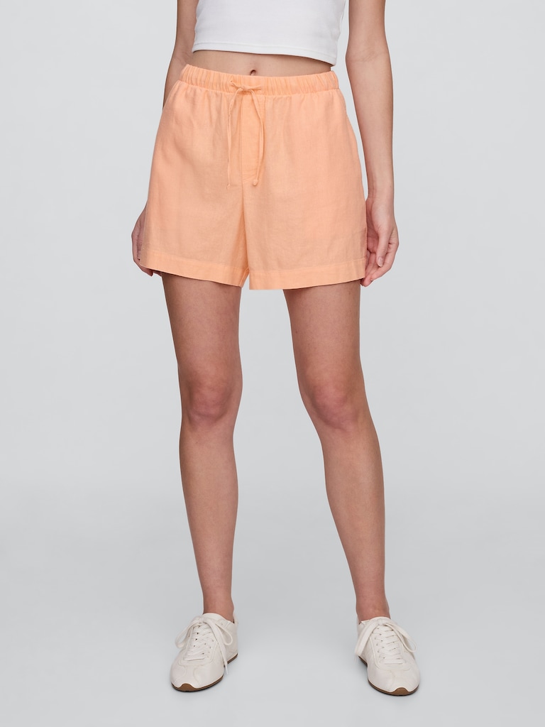 4" Mid Rise Pull-On Linen-Blend Shorts