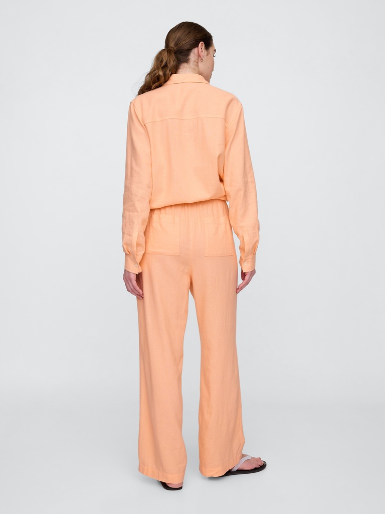 Mid Rise Linen-Blend Pull-On Wide-Leg Pants