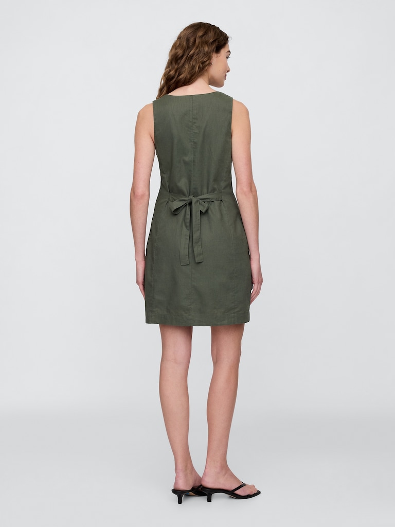 Linen-Blend Button-Front Mini Dress