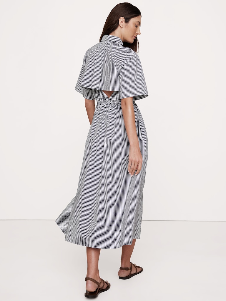 Cotton Poplin Open-Back Shirt Dress