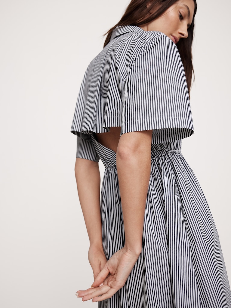 Cotton Poplin Open-Back Shirt Dress