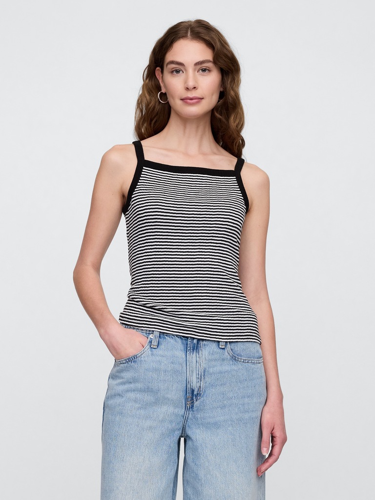 Ribbed Stripe Squareneck Tank Top