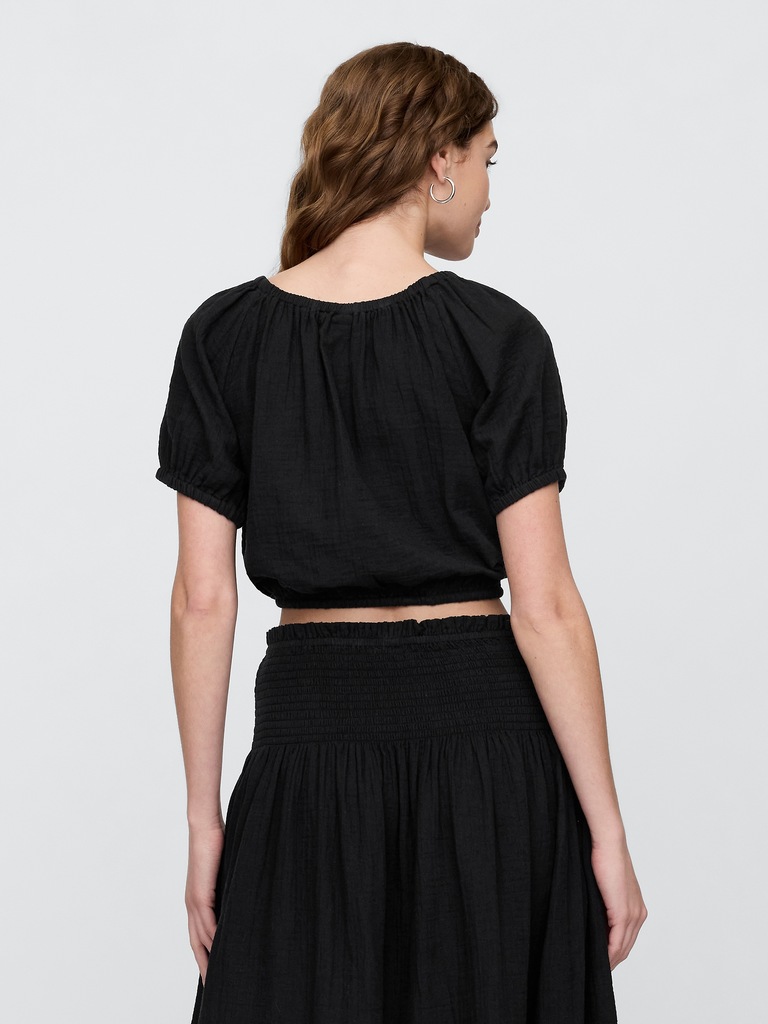 Relaxed Gauze Tie-Hem Top