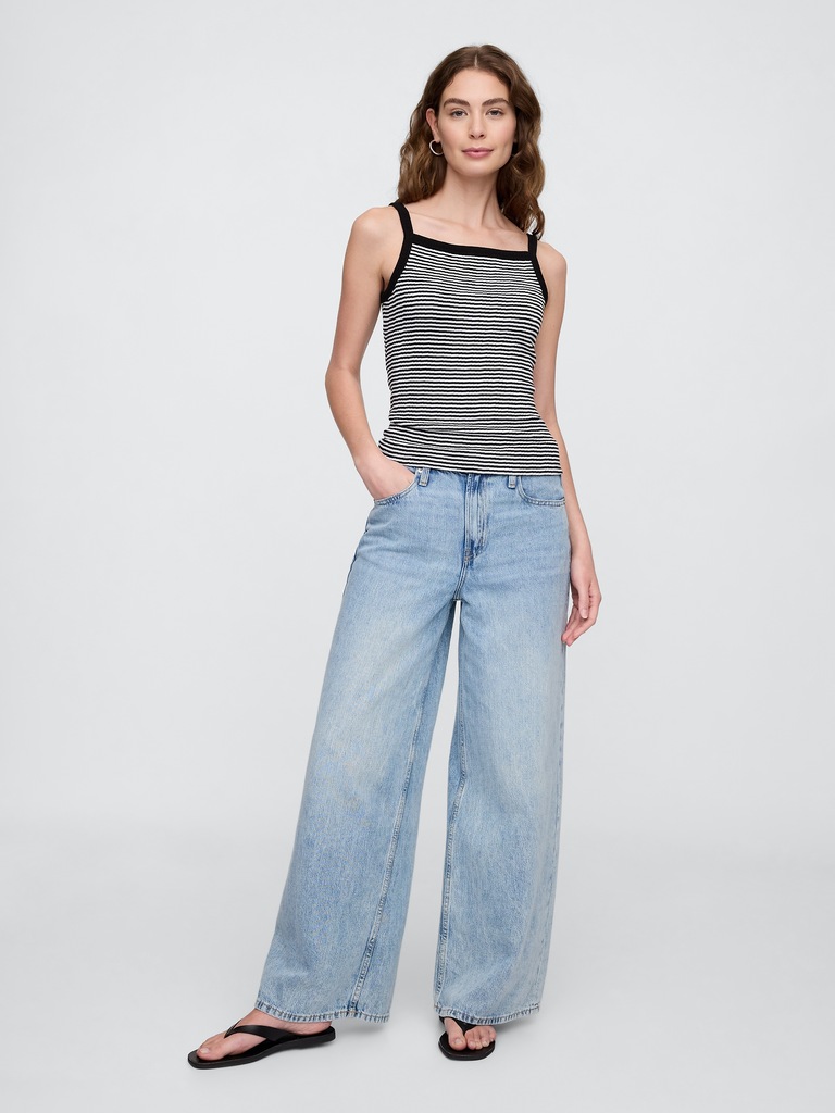 Ribbed Stripe Squareneck Tank Top