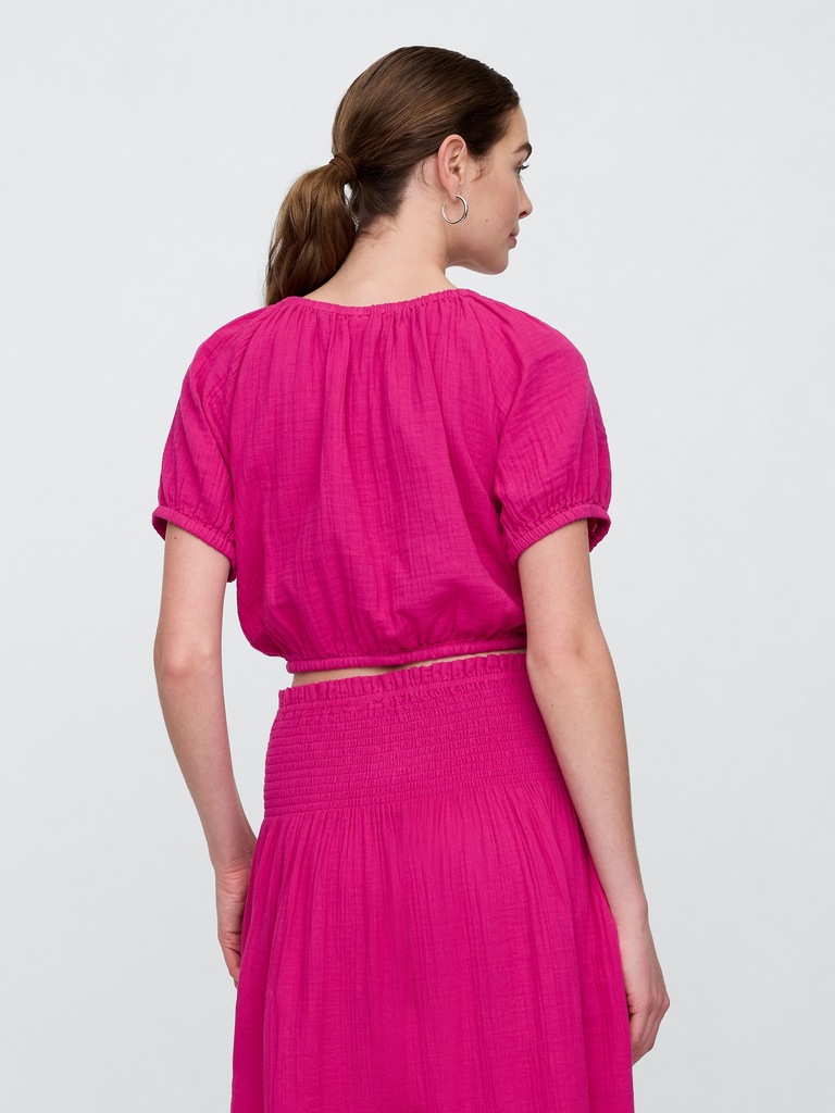 Relaxed Gauze Tie-Hem Top