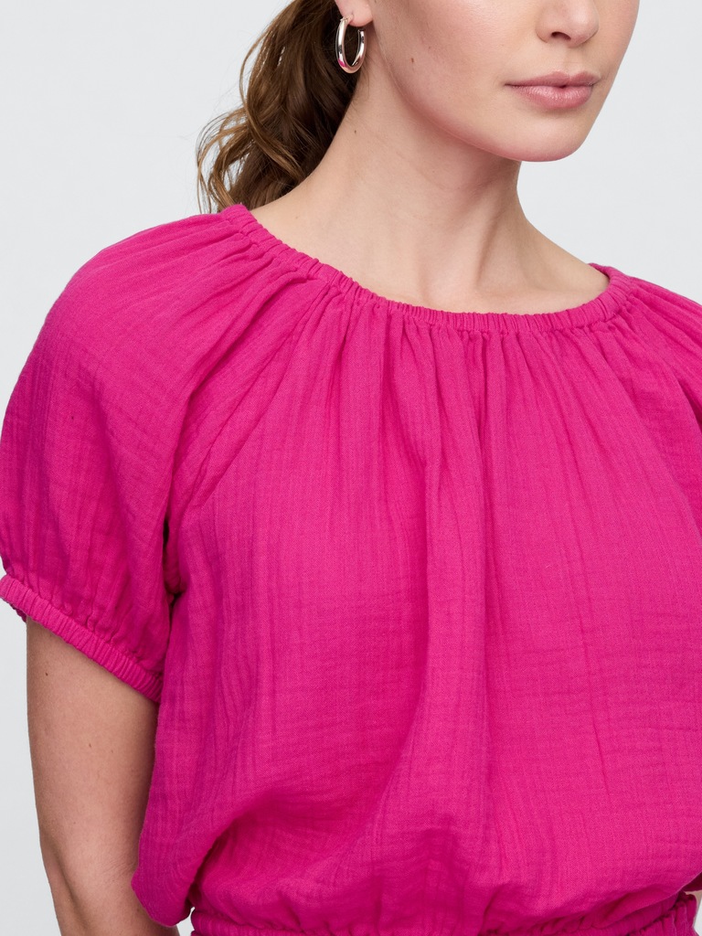 Relaxed Gauze Tie-Hem Top