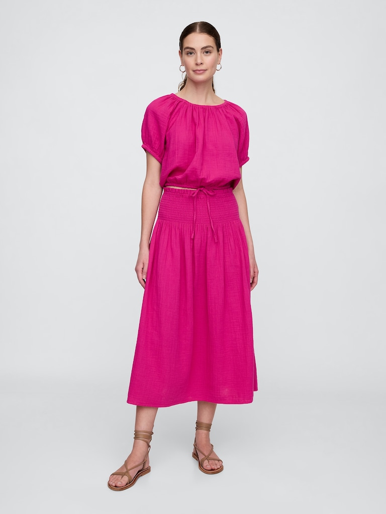 Smocked Gauze Maxi Skirt