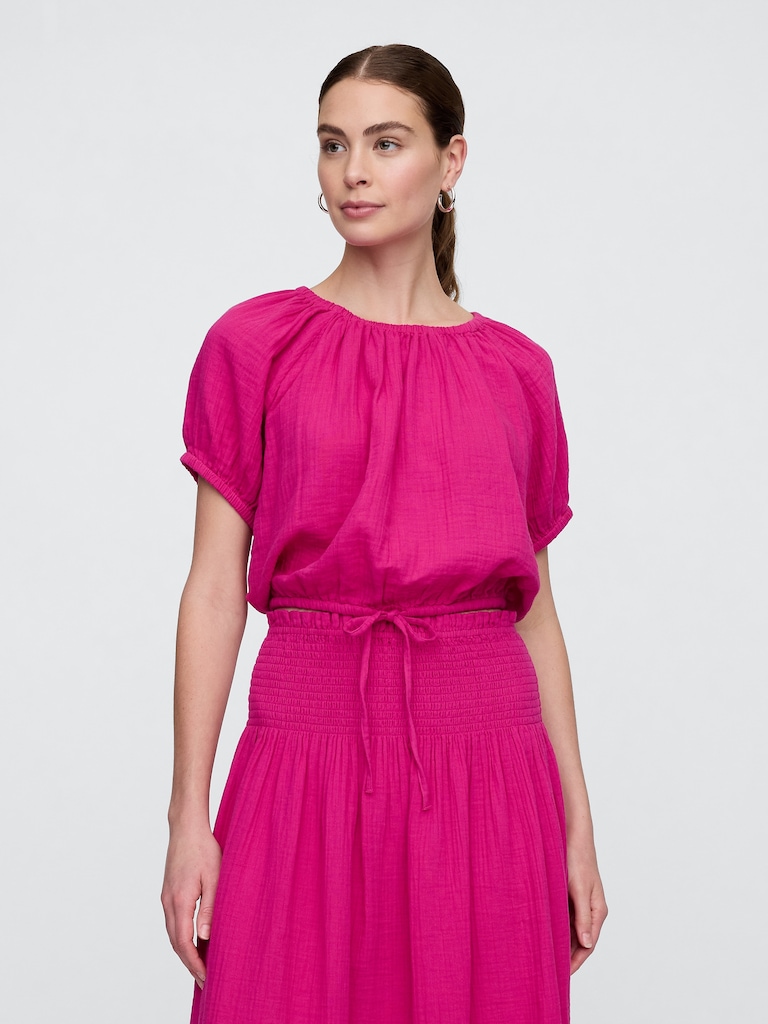 Relaxed Gauze Tie-Hem Top