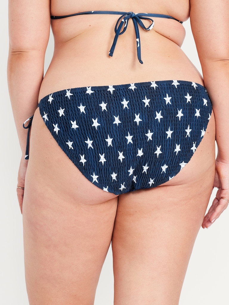 Mid-Rise Textured String Bikini Swim Bottoms