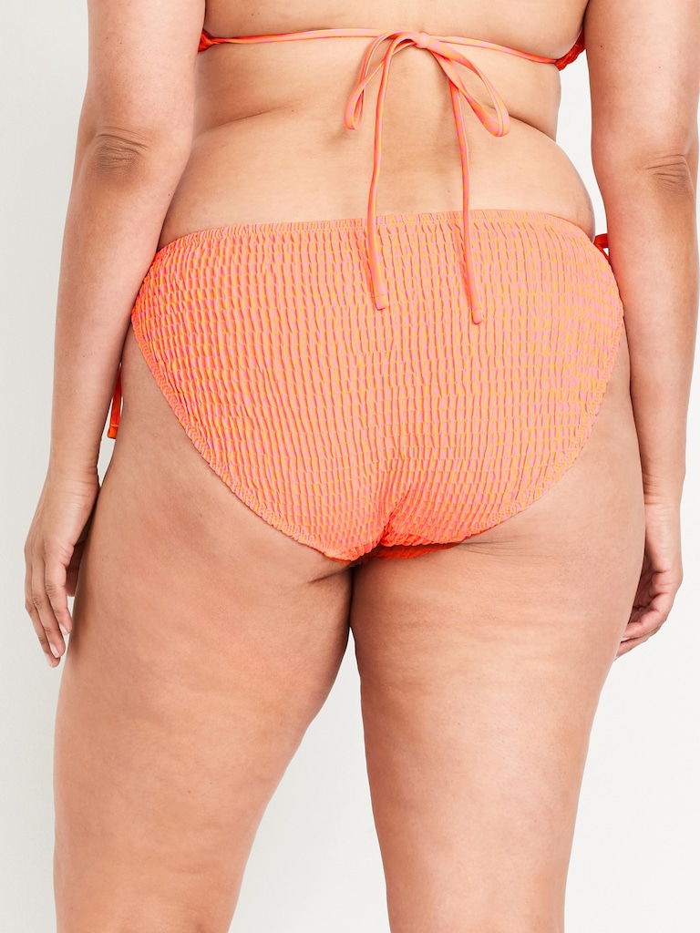 Mid-Rise Textured String Bikini Swim Bottoms