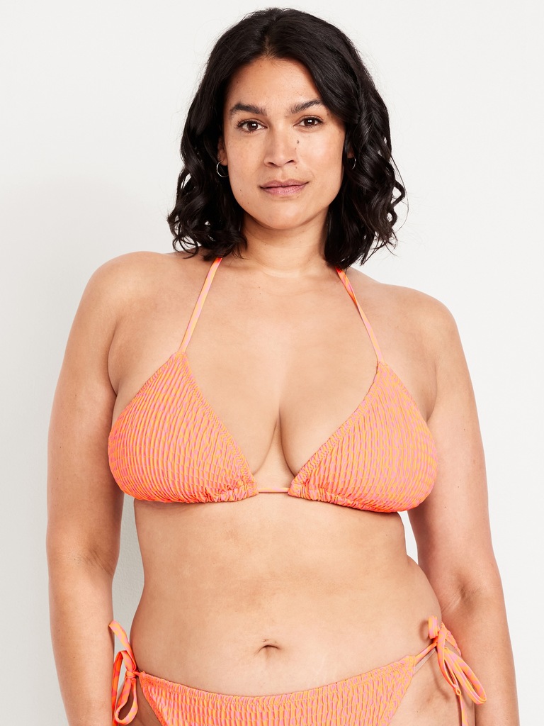 Textured Triangle String Bikini Swim Top