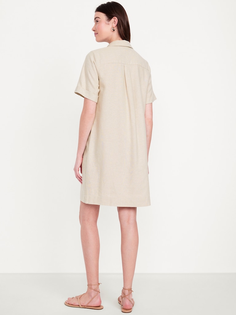 Linen-Blend Mini Shirt Dress
