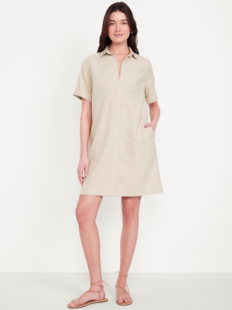 Linen-Blend Mini Shirt Dress
