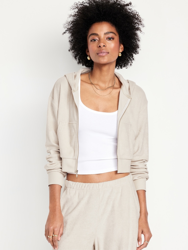 Cropped Terry Zip Hoodie