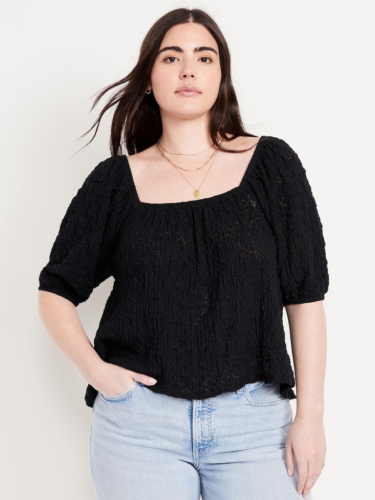 Puff-Sleeve Lace Top