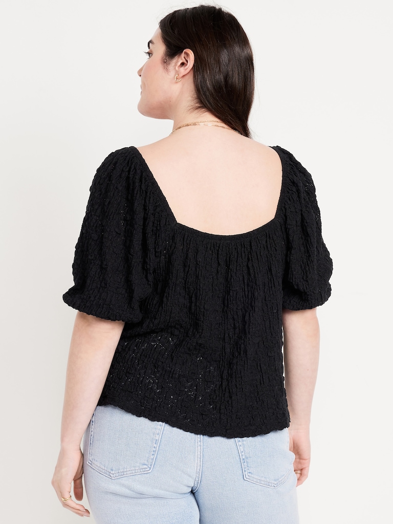 Puff-Sleeve Lace Top