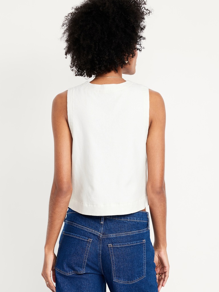 Linen-Blend Tie-Front Vest