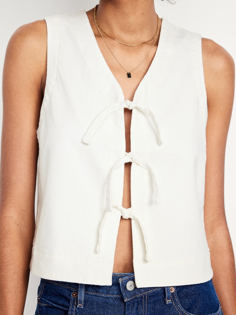 Linen-Blend Tie-Front Vest