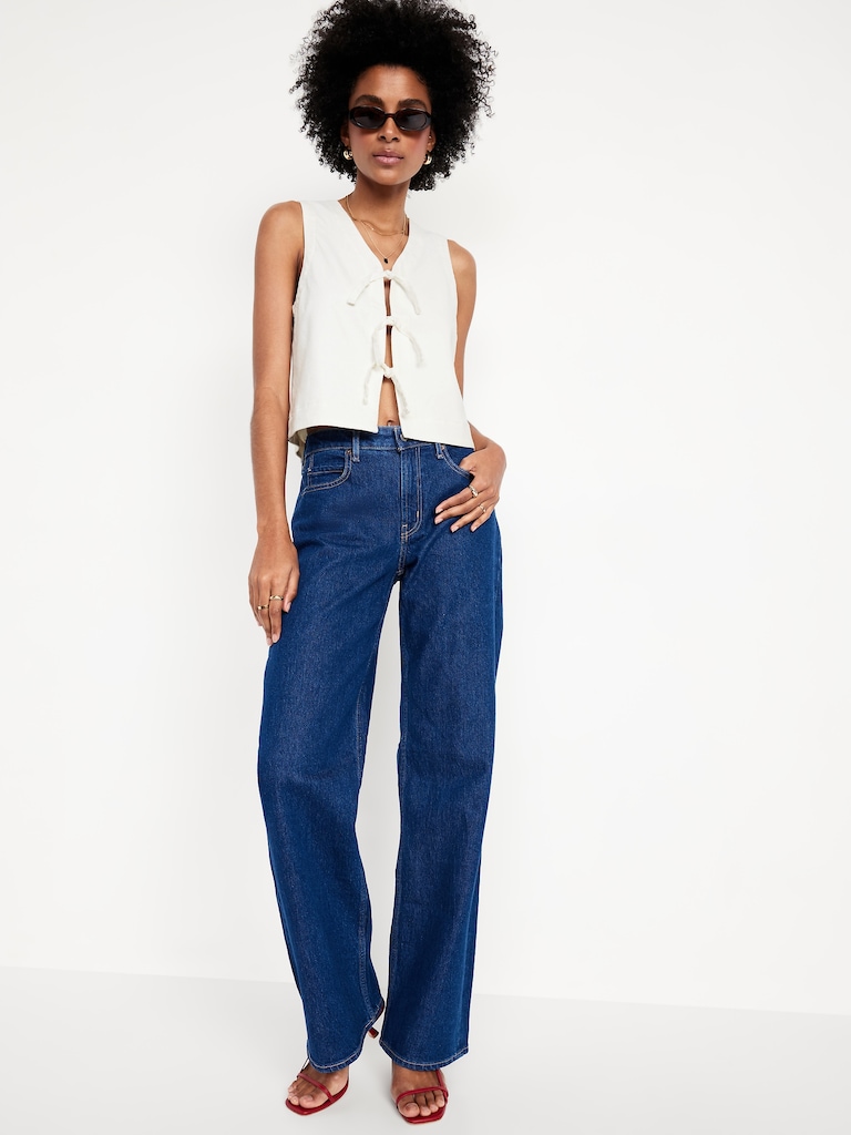 Linen-Blend Tie-Front Vest