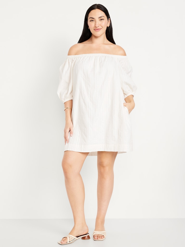 Textured-Dobby Mini Swing Dress