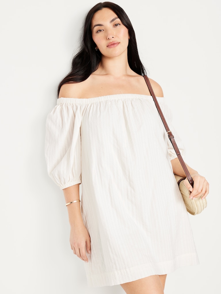 Textured-Dobby Mini Swing Dress