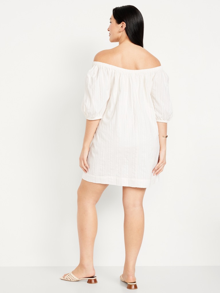 Textured-Dobby Mini Swing Dress