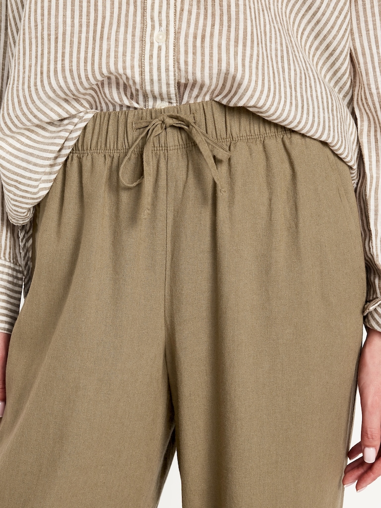 High-Waisted Linen-Blend Straight Pants