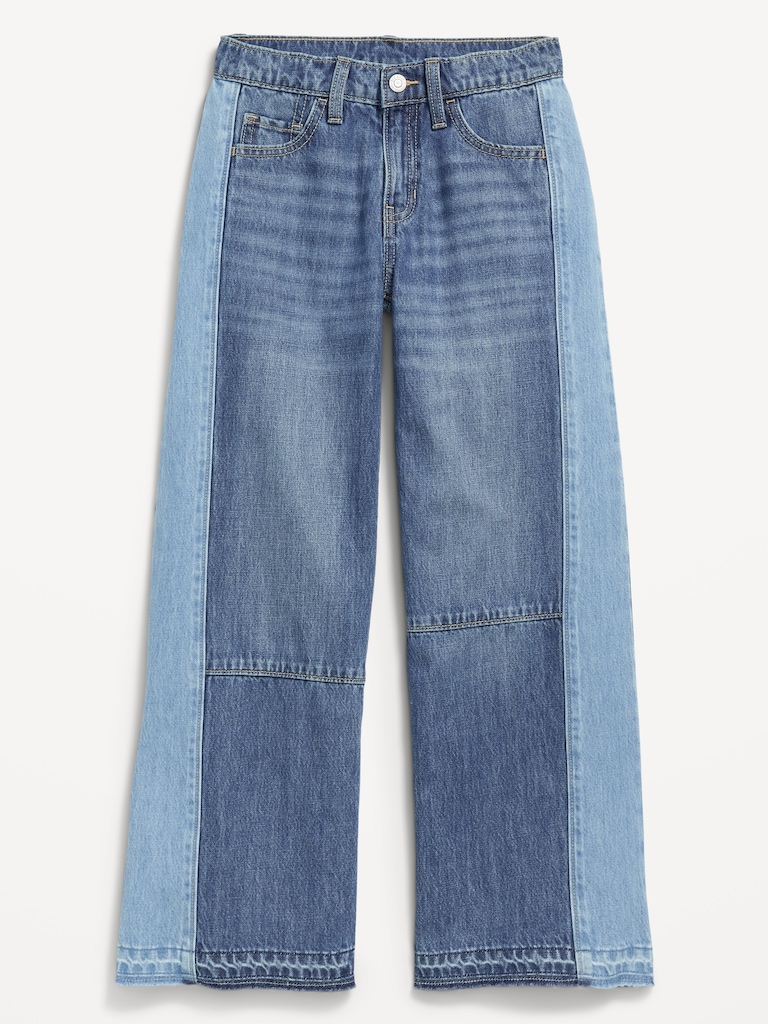 Super Baggy Two-Tone Wide-Leg Jeans for Girls