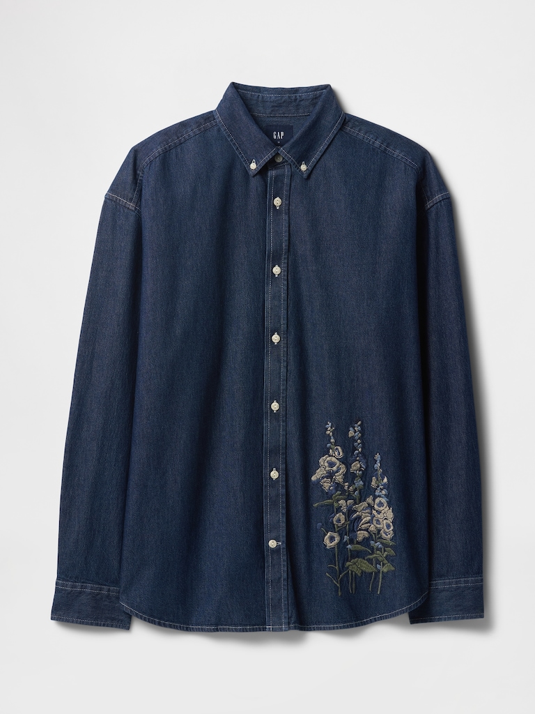Embroidered Denim Big Shirt
