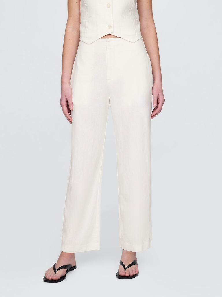 Linen-Blend Relaxed Straight Ankle Pants