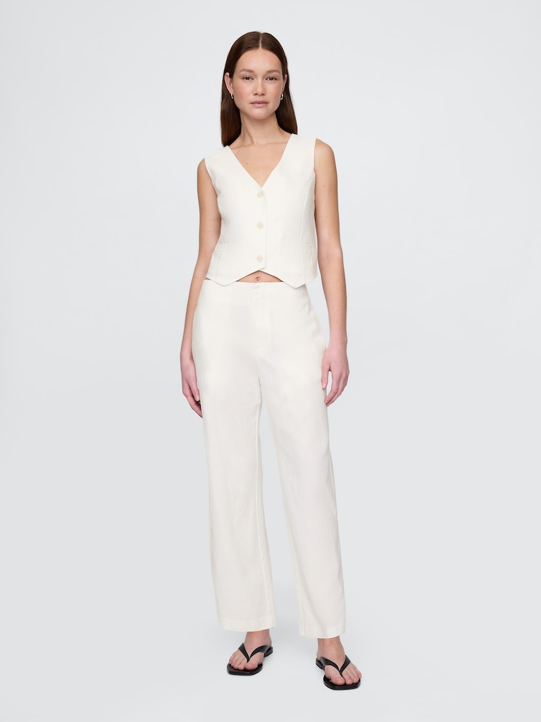 Linen-Blend Relaxed Straight Ankle Pants