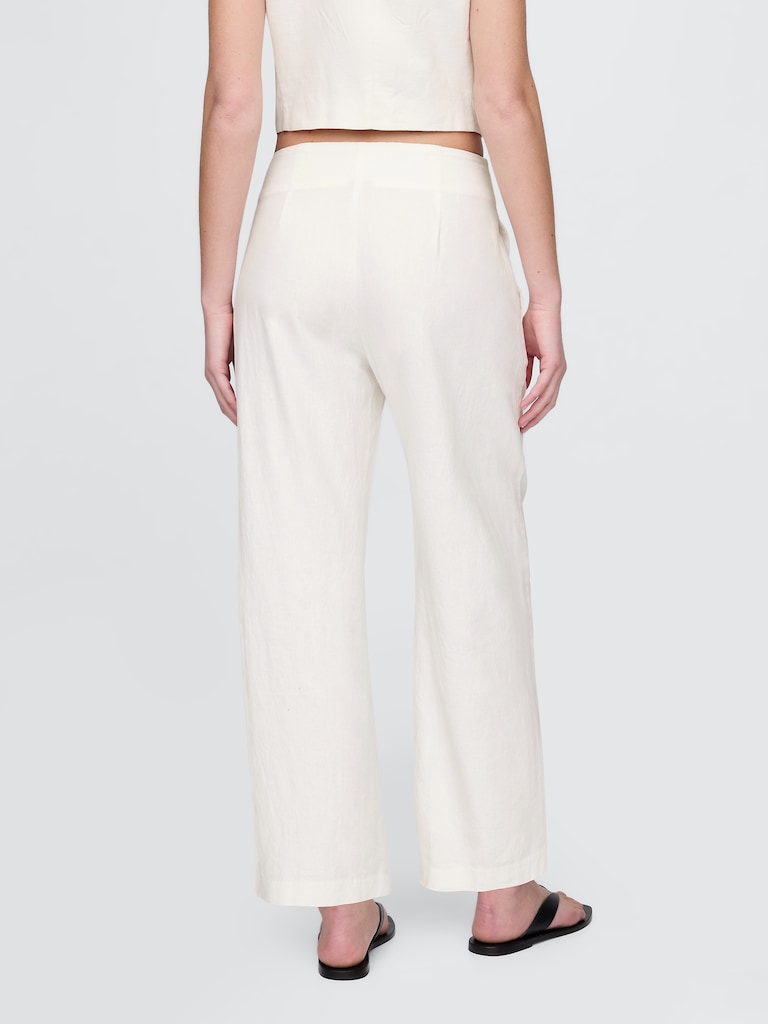 Linen-Blend Relaxed Straight Ankle Pants