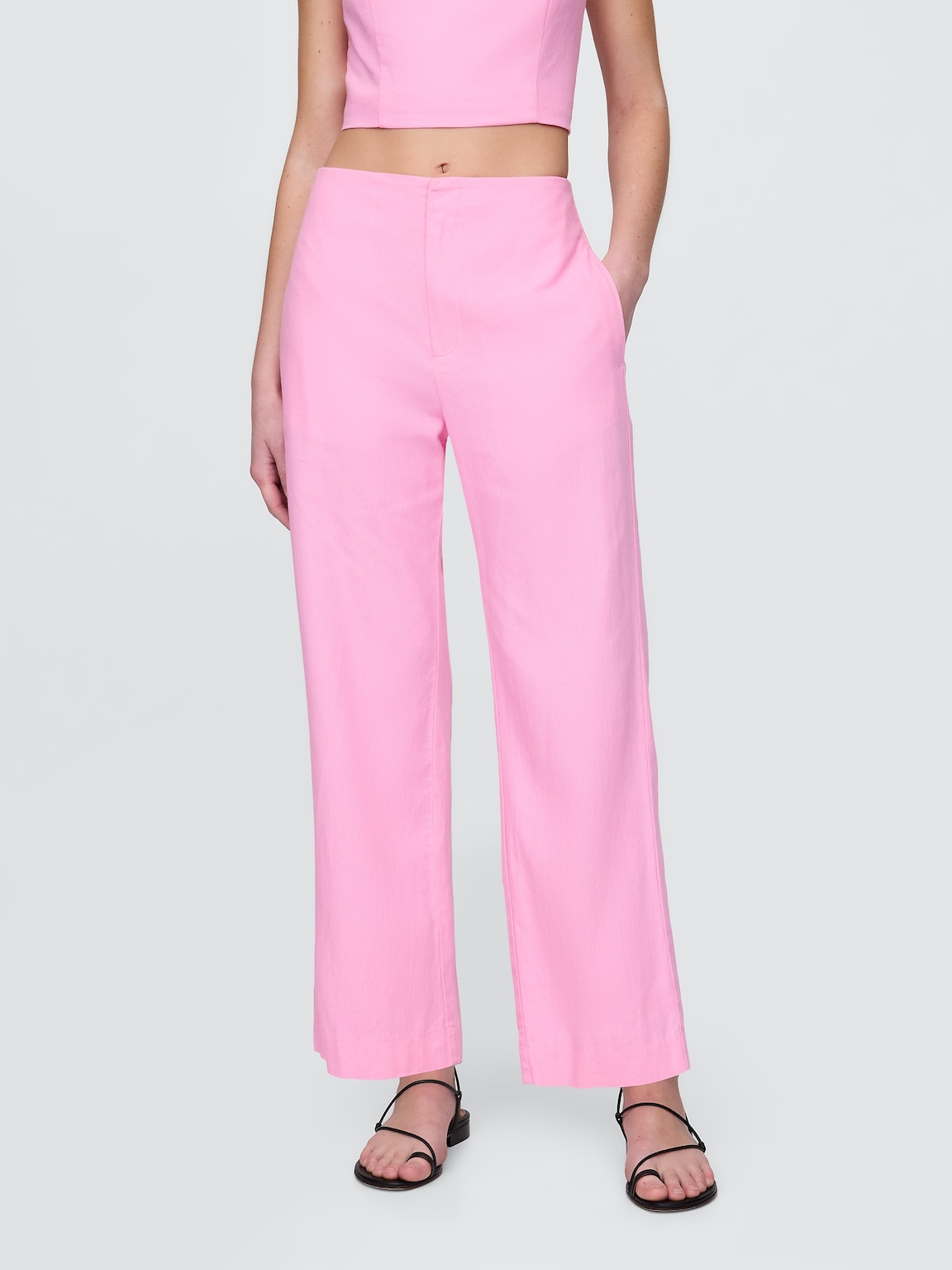 Linen-Blend Relaxed Straight Ankle Pants